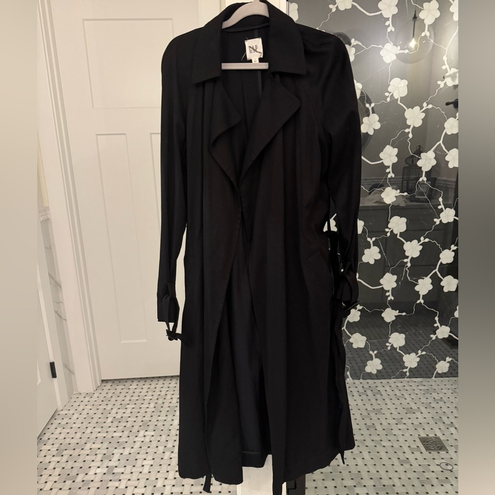 Gap Black Lyocell Cotton blend Drapey trench duster coat unlined S 6-8 Worn 1 X